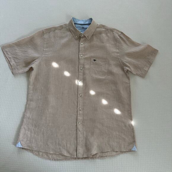 Fynch-Hatton Men's Short Sleeve Button Down 100% Linen Beige Shirt Size US XL - Picture 1 of 8